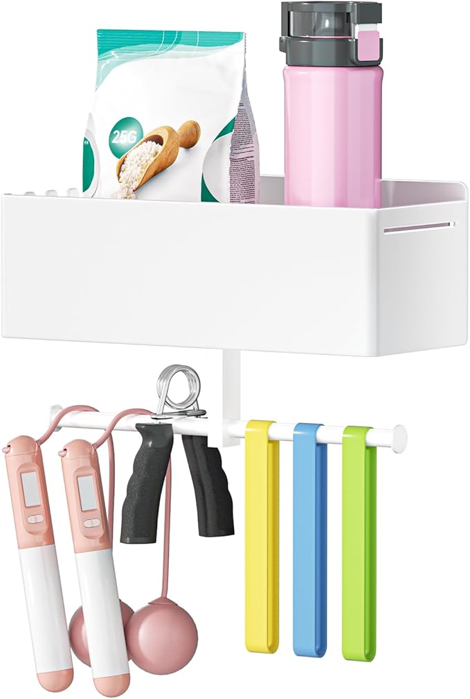 Home Gym Wall Storage, White Resistance Bands Rack Hanger Metal, Wall Mounted Fitness Bands Holder, Multi-Purpose Heavy Duty Workout Gym Storage Rack for Resistance Bands, Straps, Jump Ropes (White)