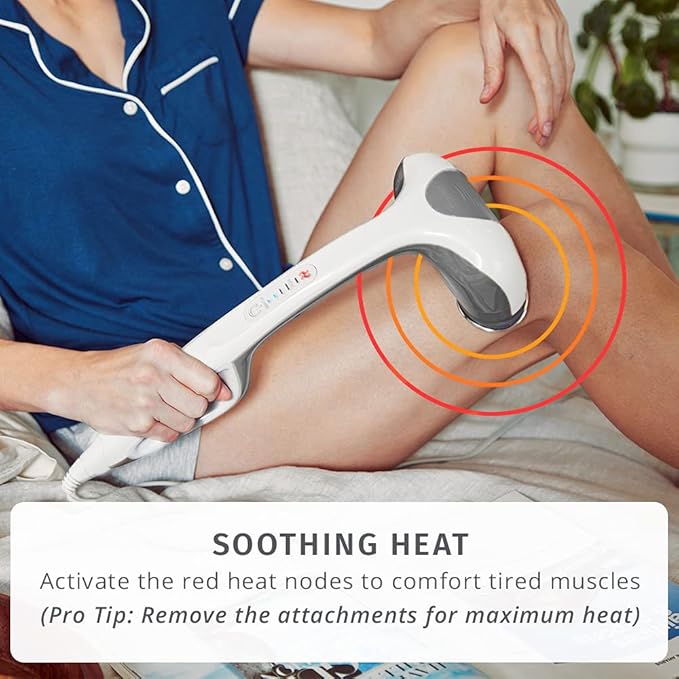 Homedics Back Massager - Heated Automatic Percussion Back, Body and Neck Massager with Dual Pivoting Heads, Interchangeable Nodes, for Shoulders, Legs and Feet, White