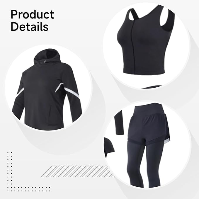 Pilates Set For Women, Four-Piece Yoga Outfit With Jacket, Bra Top, Shorts, And Pants, Xxl, Black, Breathable, Anti-Pilling, Fits 5 Ft To 5 Ft 11 In, 110 To 330