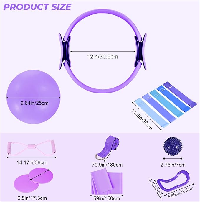 20 Pcs Pilates Ring Set for Women, Magic Circle Pilates Rings 12" with Resistance Bands, Pilates Kit for Home Workouts, Pilates Equipment for Strength, Toning and Flexibility