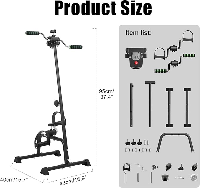 Pedal Exerciser Bike, Hand Arm Leg Knee Peddler, Arm Leg Knee Physical Therapy Exercise Bike, Adjustable Fitness Equipment Monitor for Total Body