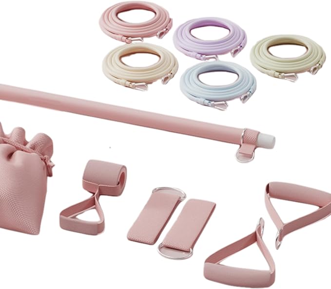 Pilates Set with 5 Adjustable Resistance Bands, Elastic Pilates Essentials Kit for Home Fitness, Stretching