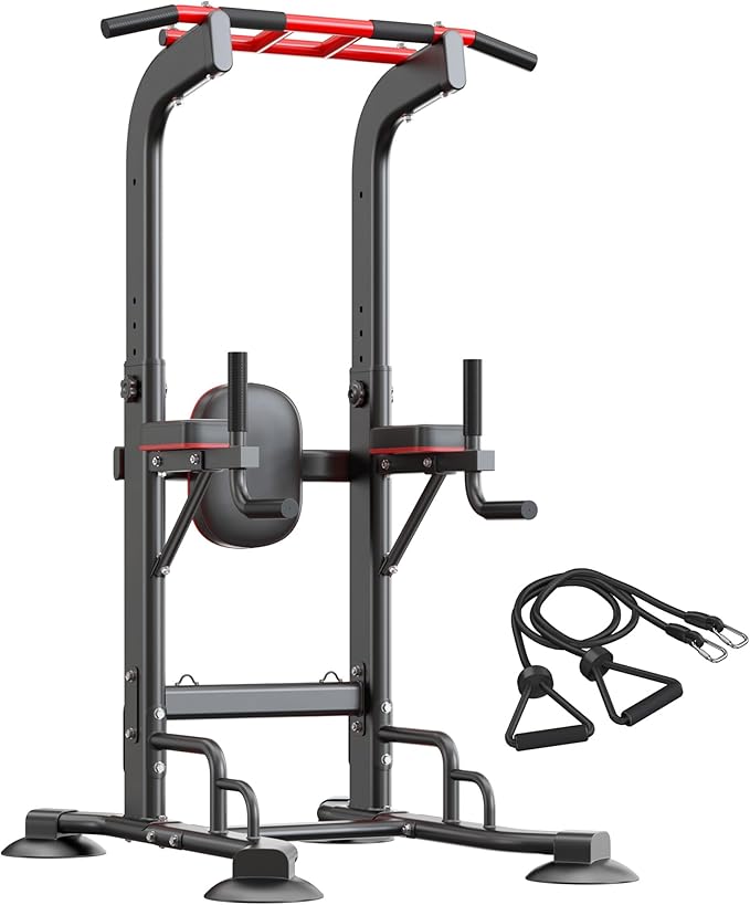 SogesHome Pull Up Bar and Dip Station, Heavy Duty Adjustable Home Gym Equipment for Strength Training, Multifunctional Workout Bar with Resistance Bands – Full Body & Core Exercise