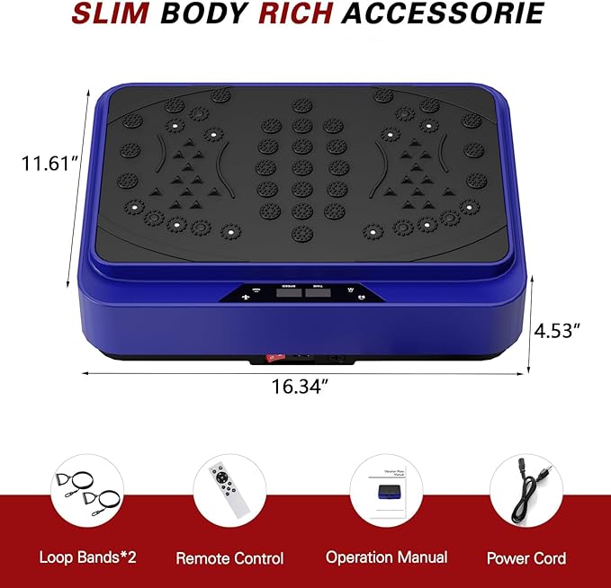 Vibration Plate Exercise Machine, Vibration Plate for Lymphatic Drainage with Remote Control & LCD Display, Vibration Platform with Fitness Resistance Bands for Women Men Weight Loss, 500lbs