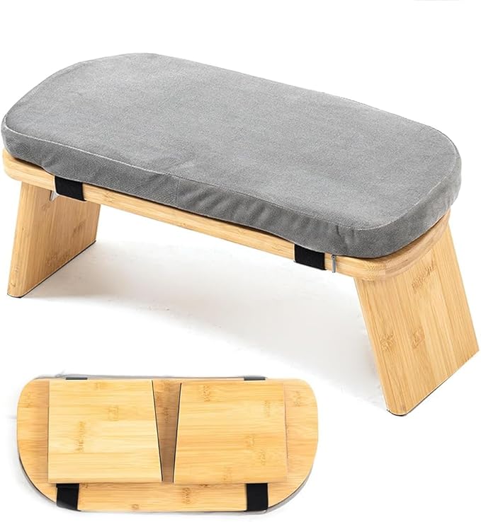 Meditation Bench, Portable Yoga Auxiliary Stool with Cushion, Wooden Kneeling Stool with Handbag, Foldable Comfort Chair, Multifunctional Ergonomic Seat, for Yoga, Prayer