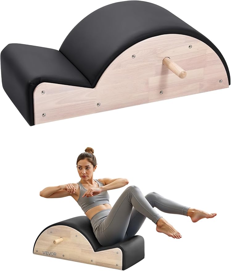 VEVOR Pilates Spine Corrector, Home Gym Yoga Pilates Accessory, Rubber Wood Fitness Training Tool, Arc Fitness Body Workout Equipment, for Spine Exercises, Balance, Core Strengthening, and Stretching