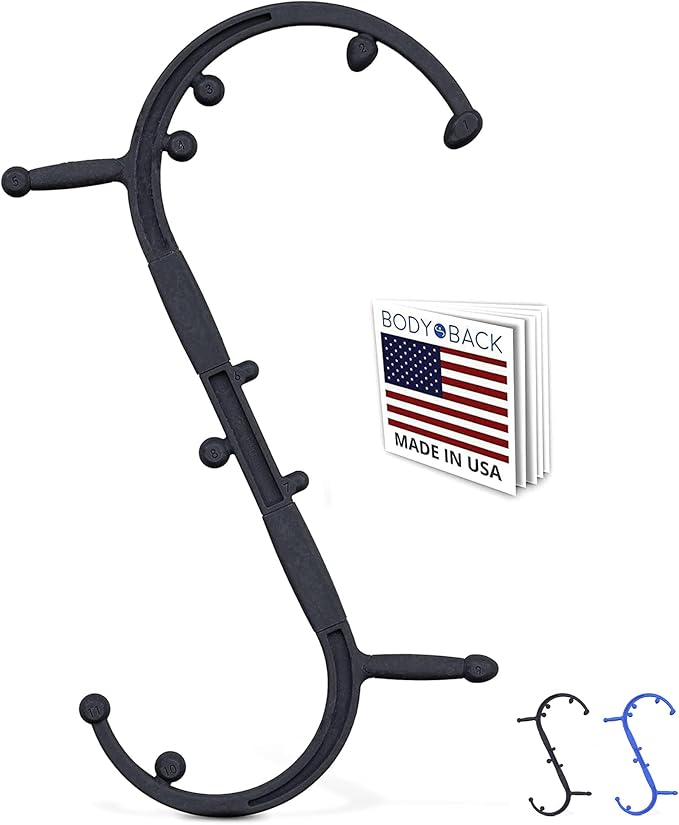 Body Back Buddy Elite – USA Made – Trigger Point Massage Tool, Shoulder Neck Back Handheld Self Massager, Manual Massage Cane, Hook, Muscle Knot Remover with Instructions, Patented (Black)