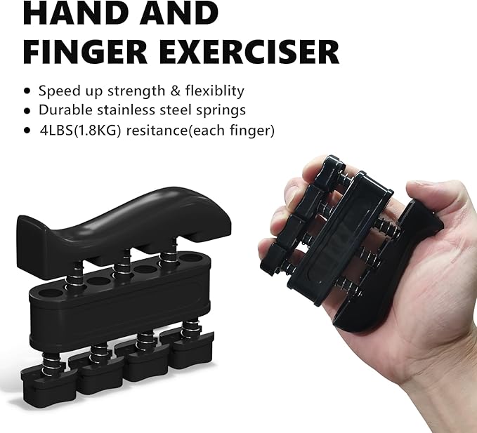 Hand Grip Strengthener Kit with Wrist Strengthener - Ultimate Hand Exerciser Set for Forearm Workout, Adjustable Grip Strength Trainer, Stress Relief Ball, Exercise Ring, Training and Recovery (BLACK)