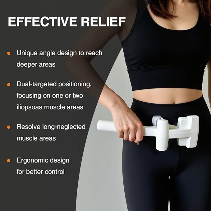 Psoas Release Tool-Hip Hook Psoas Muscle Release Tool Fully Adjustable for Iliacus,Waist Pain Sciatica,Back&Posture Relief,Hip Flexor Release Tool and Trigger Point Massage Tool (White)