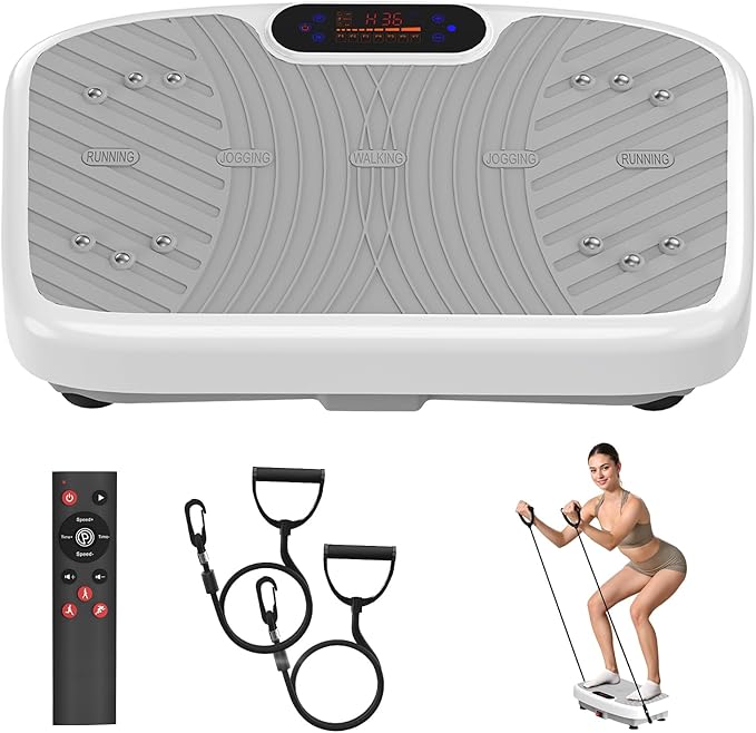 Vibration Plate Exercise Machine, Vibrating Plate Platform for Lymphatic Drainage with 200 Adjustable Speeds, Power Vibration Plate for Weight Loss & Fitness, Supports Weight 450 Lbs