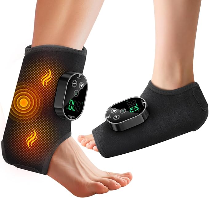 Foot Massager for Neuropathy Plantar Fasciitis Pain Relief, Cordless Heated Vibrating Cloud-Soft Ankle Wrap Feet Massage, Portable 2H Run Time, 6 Heats, 3 Modes, Auto-Off Timer,1 Pair