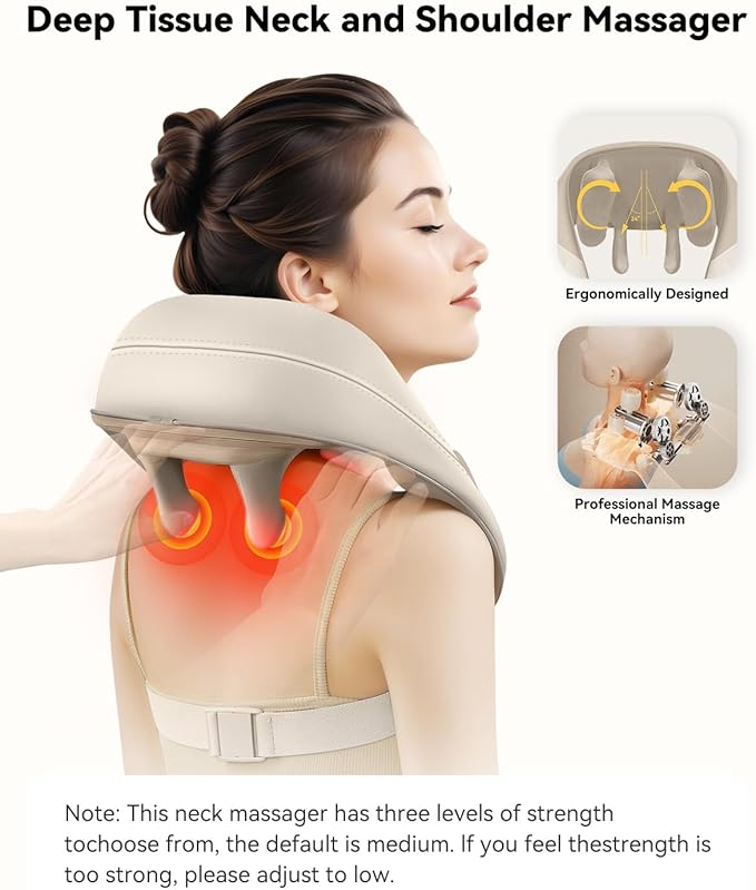 Snailax Cordless Neck Massager with Heat, Shiatsu Neck and Shoulder Massager for Deep Tissue, Kneading Back Massage Pillow for Leg, Body, 2 Heating Levels, Gifts for Men Women