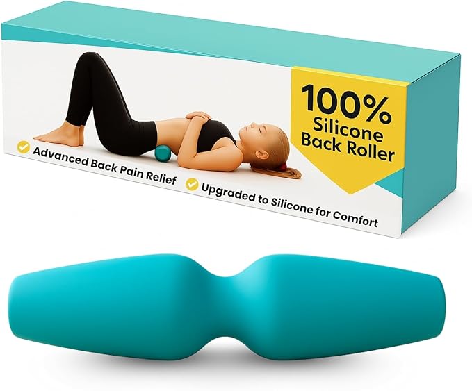 Back Roller for Back Pain Relief – Upgraded 100% Flexible Silicone That Wraps Around The Spine for Deeper Relief, Softer Than Hard Foam Rollers