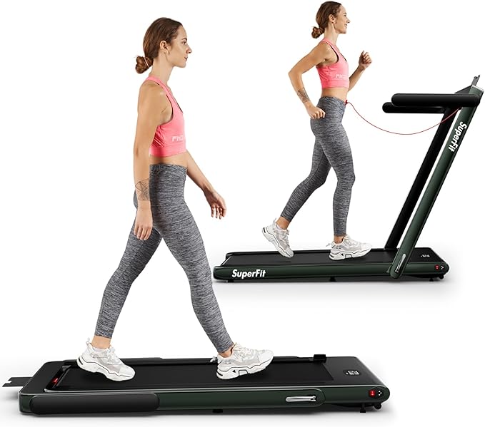 Goplus 2 in 1 Folding Treadmill, 2.25HP Superfit Under Desk Electric Treadmill, Installation-Free with Remote Control, APP Control and LED Display, Walking Jogging for Home Office