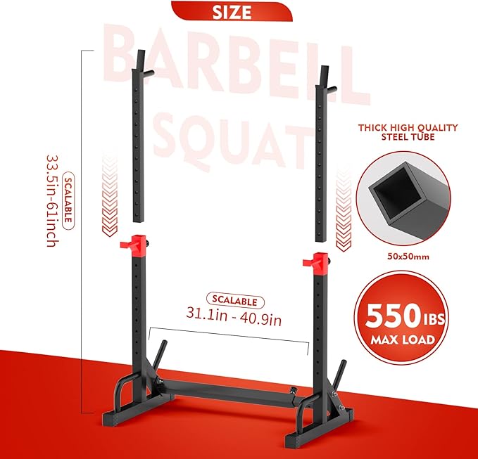 FONBEAR Adjustable Squat Rack, Barbell Rack, Bench Press 550 LBS Max Load Multi-Function Home Gym Weight Lifting Dumbbell Racks Stands - Great for Beginners and Professional Use