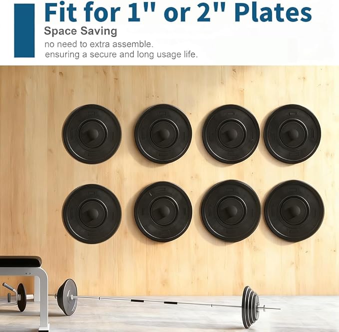 Wall Mounted Weight Plate Holder, Bumper Plate Rack for Home Gym Wall Organized, All Kinds Sizes