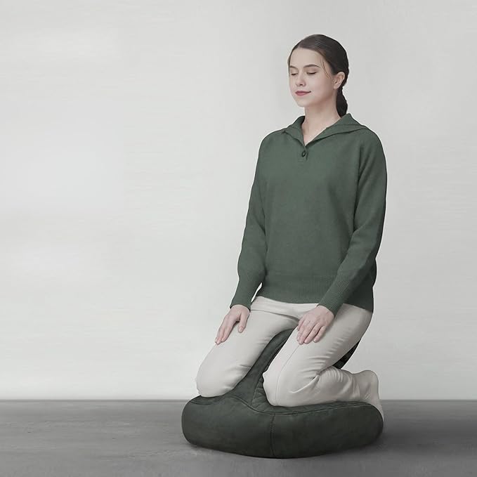 Ergonomic Meditation Bench with Three-Point Support, Cushioned Seat for Kneeling Position, Metal Frame (Dark Gray)