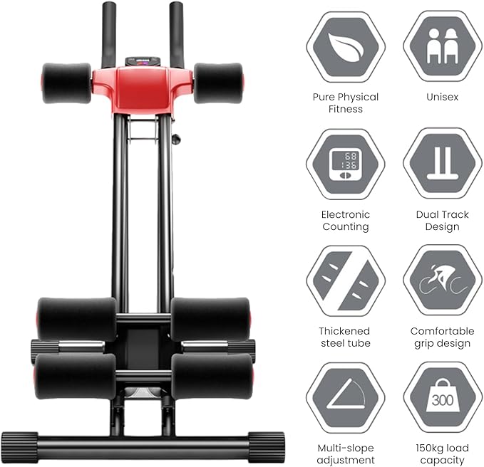 Adjustable Ab Roller Machine, Dual Track Ab Roller Machine for Home Gym, Foldable Waist Trainer Machine for Body Shaping, Foldable & Adjustable Ab Trainer for Beginner