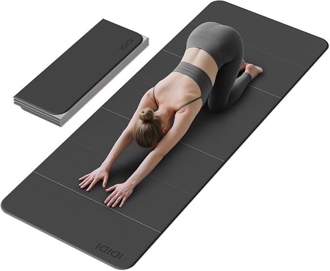 Foldable Yoga Mat Extra Thick & Large (74" x 31.5" x 0.32"), Double-Sided Non Slip & Lightweight Fitness Mat, 8mm Thick Wide Exercise Mats for Woman Man Kids, Portable Workout Mats for Travel, Studio or Home Use