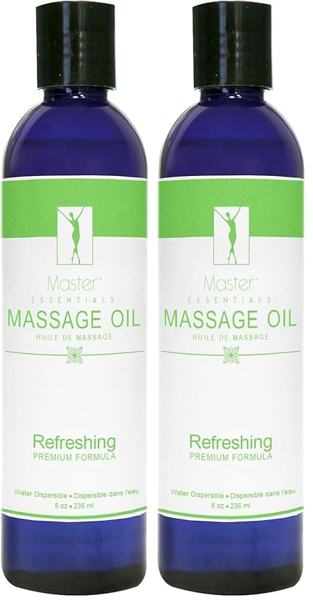 Master Massage Organic Massage Oil - 8 fl oz, Refreshing Sense, Water-Soluble, Skin-Nourishing Formula for Relaxation, Ideal for Massage Therapy and Home Use, Pack of 2