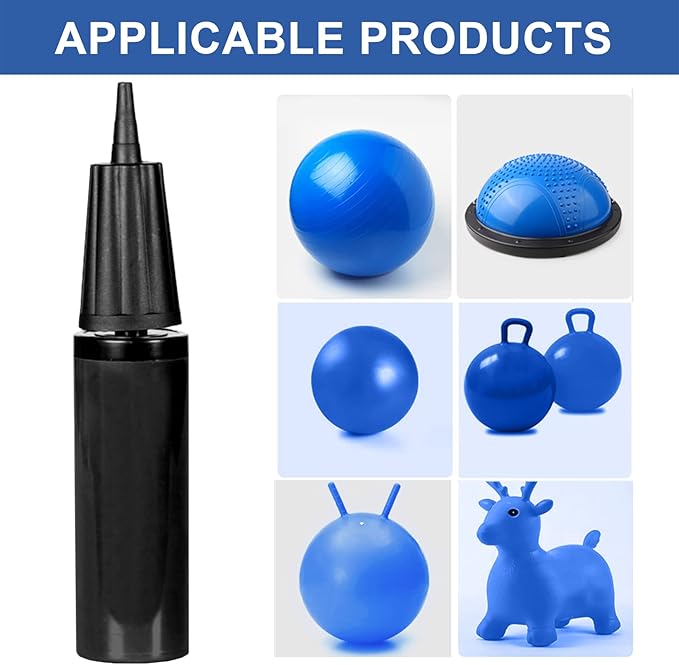 Exercise Ball Pump, Hand Air Pump for Stability Workout Yoga Ball, with 10 Plugs for Valve & 2 Plug Remover for Easy Deflation