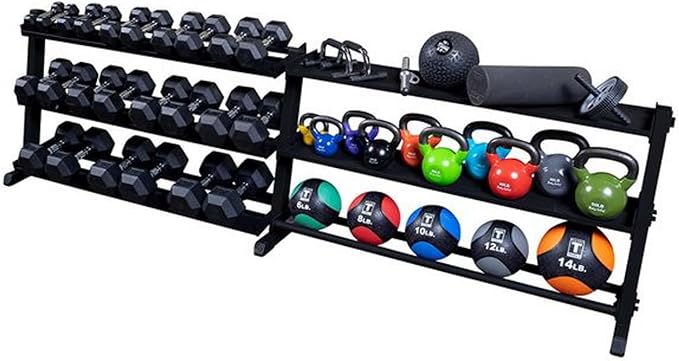 Body-Solid (GDR60B) 2-Tier Dumbbell Rack Stand Only, Heavy-Duty Dumbell Weight Storage Racks for Hand Weights, Home Gym Organizer Can Hold 5-50 lbs. Dumbbells