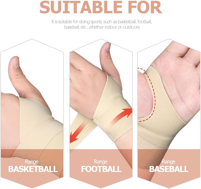POPETPOP 2pcs Breathable Adjustable Wrist Brace and Thumb Support, Elastic Skin-Color Wrist Protector for Gym Workout and Weightlifting, Reusable Fitness Joint Wraps