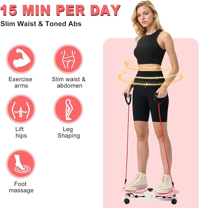Waist Twister Machine with Resistance Bands - 300 lbs Weight Capacity, Non-Slip Twist Board, Noiseless Ab Twister for Belly Fat Loss, Home Gym Equipment for Women/Men