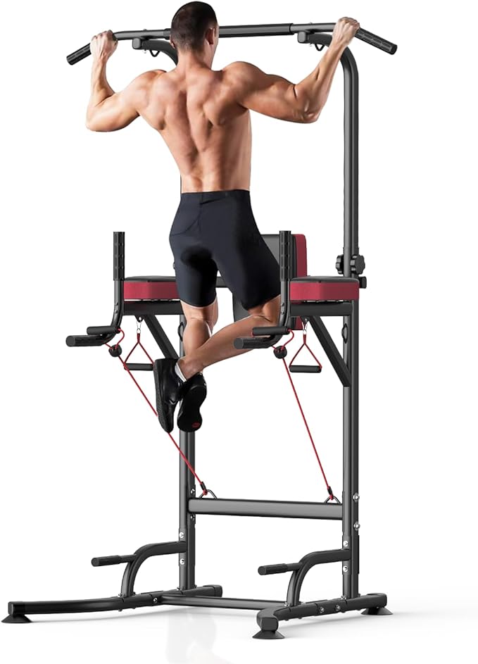Dskeuzeew Power Tower Pull Up Bar Station, 450LBS Stable Power Tower Training Heavy-Duty Fitness Equipment for Home Gym
