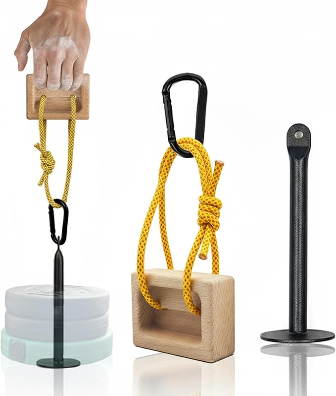 Portable Beech Wood Fingerboard Climbing Hangboard Set – Dual-Pocket Grip Blocks for Finger & Forearm Strength Training – Adjustable Rope and Metal Clips Included
