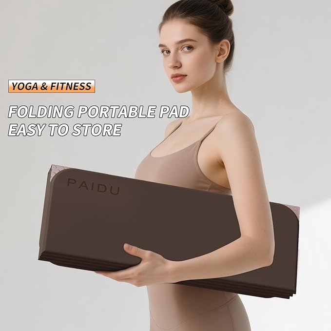 Foldable Fitness Yoga Mat | 2/5" (10MM) Extra Thick | SGS Certified Non-Slip TPE | 75x26" Extra Long-Wide | Portable & Easy Store | for Yoga, Pilates, Home Gym & Full-Body Workouts
