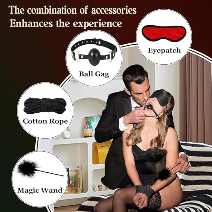 Ten Piece Red Leather Adjustable Yoga Strap Set, Couple Bdsm Explore For Partner Yoga, Pilates & Stretching