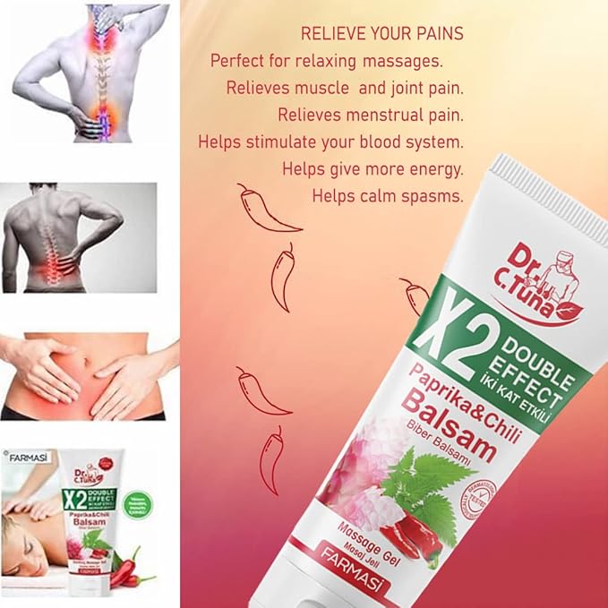FARMASi Paprika & Chili Balsam 2X Double Effect, Soothing Warming Massage Gel, Helps Ease Muscle Tension and Supports Relaxation & Recovery, Smooth Non-Greasy Body Balm, 8.45 fl oz