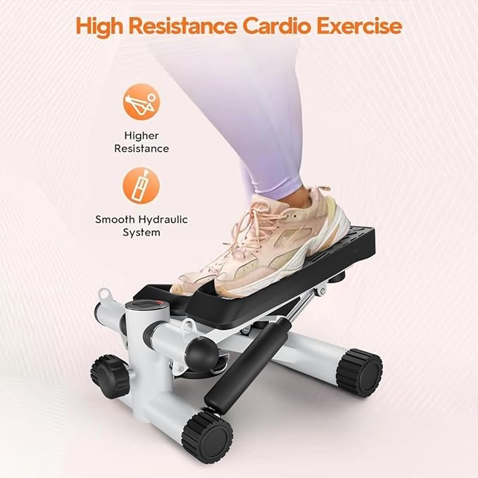 Steppers for Exercise, Stair Stepper with Resistance Bands, Mini Stepper with 330LBS Loading Capacity, Hydraulic Fitness Stepper with LCD Monitor,White
