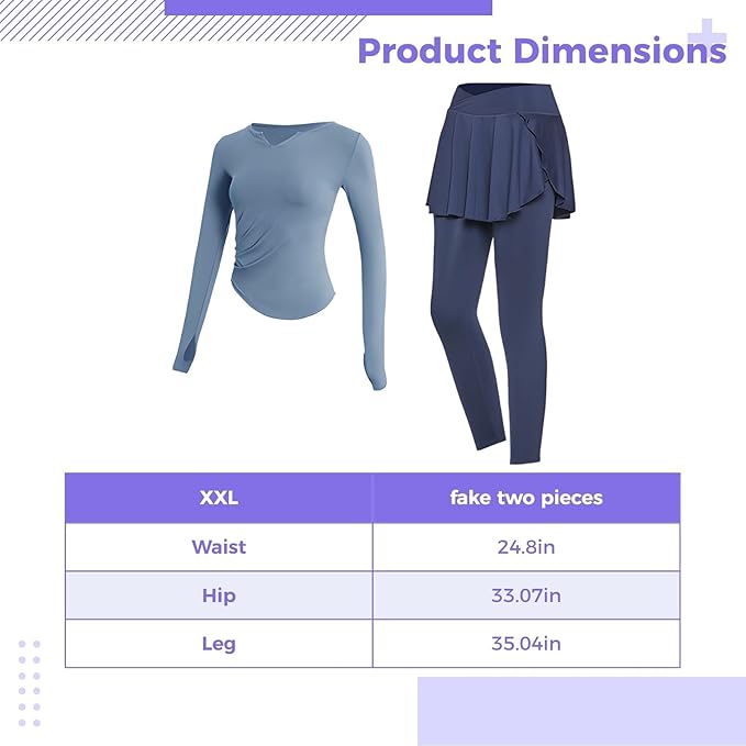 Women'S Black Two-Piece Pilates Set Xxl, Long Sleeve Top And Skirt With Leggings, Breathable And Sweat-Wicking, For 135-150 Lbs