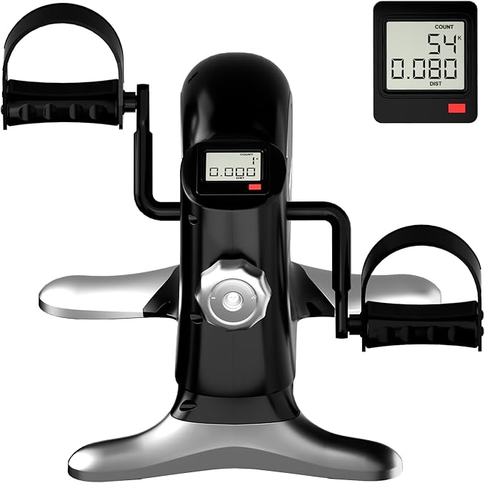 Under Desk Bike Pedal Exerciser, Mini Exercise Bike for Arm/Leg Exercise, Portable Peddler with LCD Display