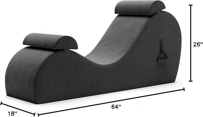 Avana Chakra Yoga Chaise - 2 Adjustable Headrests & Handles with Adjustable Straps, Micro-Velvet/Microloop, Black & Grey