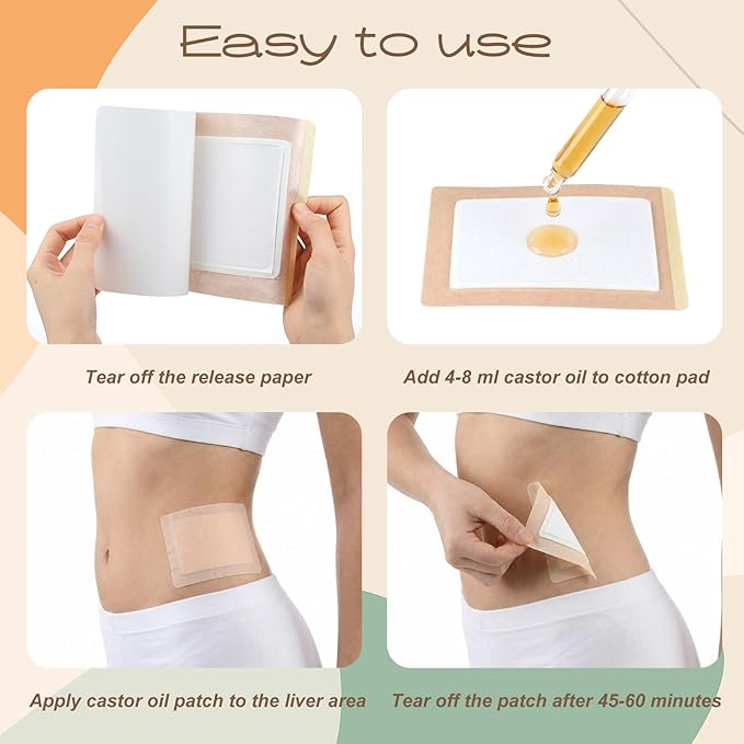 120 Pcs Disposable Castor Oil Patches Castor Oil Pack Wrap Self-Adhesive Patch Organic Cotton Pads for Belly Stomach Waist Neck Knee Button Various Styles Suitable for People of All Ages