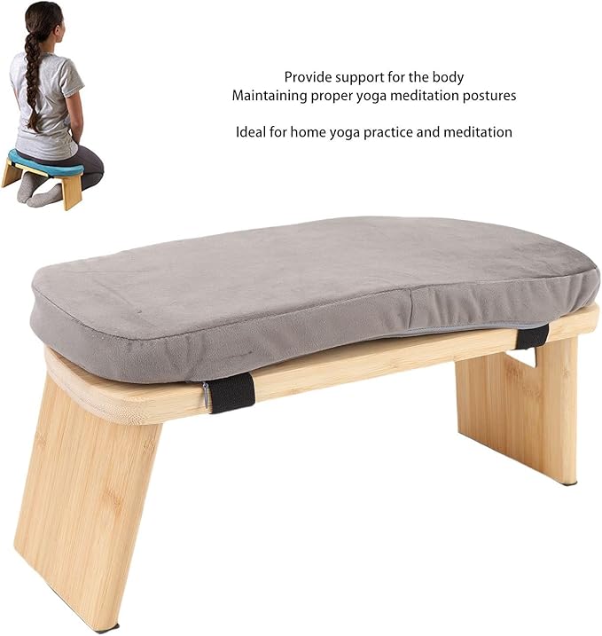 Wooden Meditation Bench, Ergonomic Detachable Kneeling Stool with Soft Cushion for Yoga and Meditation, Minimalist Design Home Use (Grey)