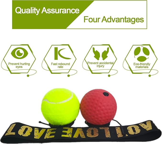Boxing Reflex Ball with Headband Set, Reflex Ball with String, Boxing Reaction Training Equipment, Rubber red ball &Yellow tennis ball, Elasticated headband, for Beginner &Advanced Boxer Practice
