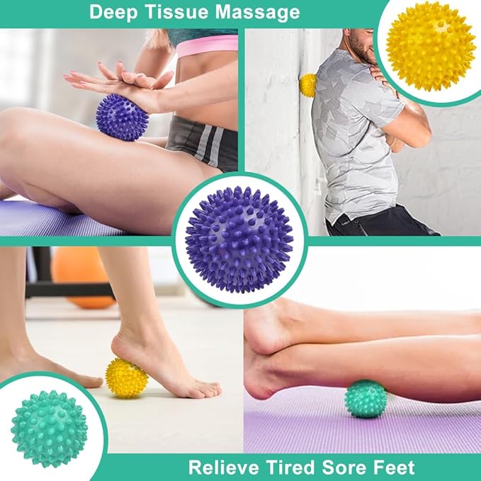URAQT Spiky Massage Ball, 3 Pack Hard Spiky Massage Ball Roller Set, Professional Physical Therapy Massage Balls for Myofascial Release, Trigger Point Deep Tissue Massage, Plantar Fasciitis Recovery