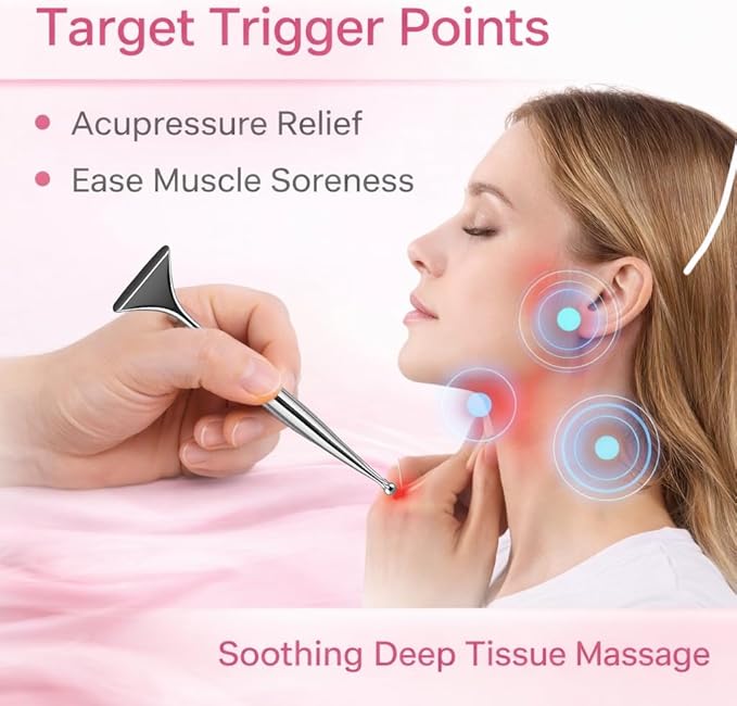 2-in-1 Acupuncture Pen with Pink Resin Gua Sha Set, Dual-Ended Stainless Steel Acupressure Massage Tool & Fascia Blaster for Muscle, Neck, Face & Foot Relief