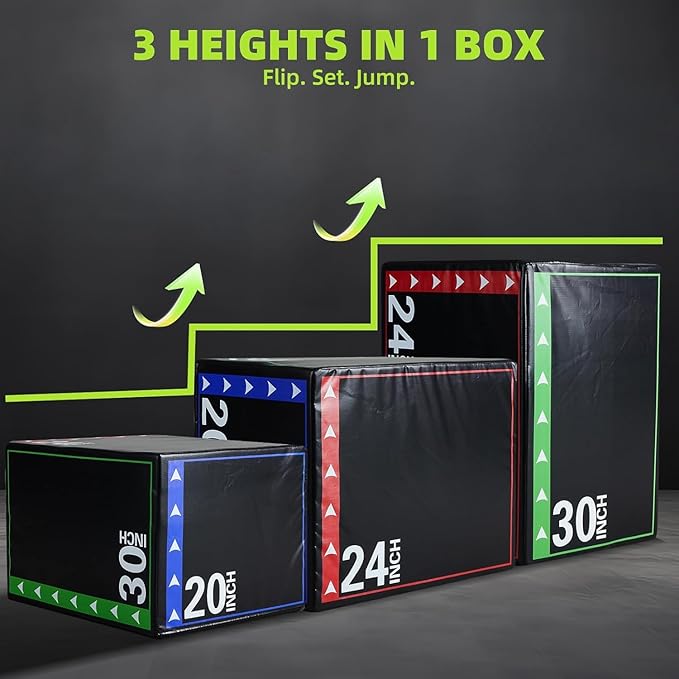 OLIXIS 3-in-1 Plyo Jumping Exercise Box Home Gym Workout Trainer, Non-Slip Multi-Use Cushioned Plyometric Jump Box for Conditioning, Strength Training
