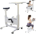 All-in-one Exercise Bike, Foldable Under Desk Bike,300LBS Heavy Duty for Work From Home Spin Bike with Adjustable Resistance/LCD Display/Seat/Desktop,Portable Stationary Bikes for Home