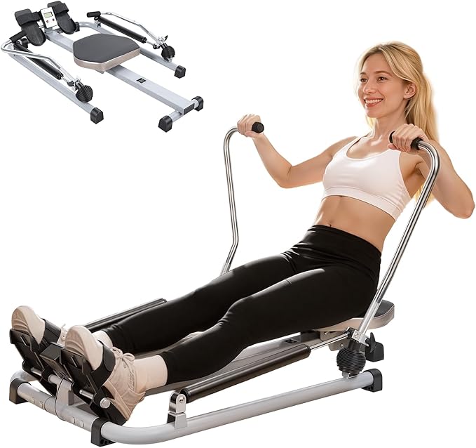 New Home Rowing Machine, Hydraulic Rower with LCD Monitor, Adjustable Resistance up to 110LBS & Large Cushioned Seat, 265LBS Quiet Rowing Machine for Aerobic Exercise Fitness