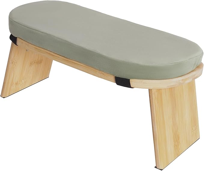 Meditation Bench Foldable & Ergonomic, Kneeling Meditation Stool with 5° Forward Tilt & 400lbs Capacity, Bamboo Meditation Stool with Detachable Velvet Cushion forYoga Prayer (Green)