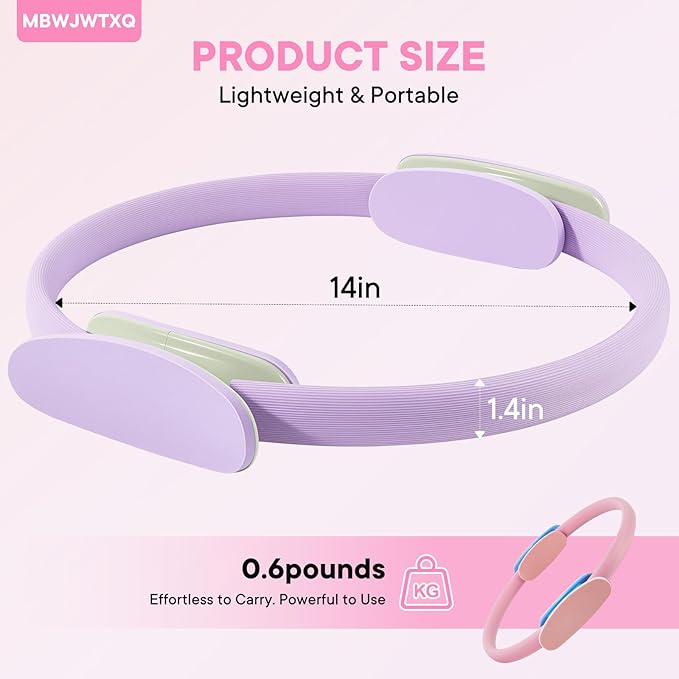 Pilates Ring Fitness Circle – 14 Inch Magic Circle for Toning Arms, Thighs, Legs & Core (Workout Guide Included)