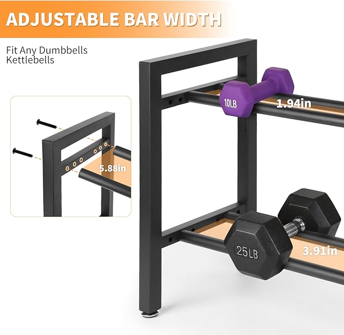 Dumbbell Rack 2 Tier 19.7 IN Adjustable Weight Rack For Home Gym, 300LB Total Capacity, 150LB Per Shelf Heavy Duty Dumbbell And Kettlebell Storage Stand, Stable Space Saving Rack (Rack Only)