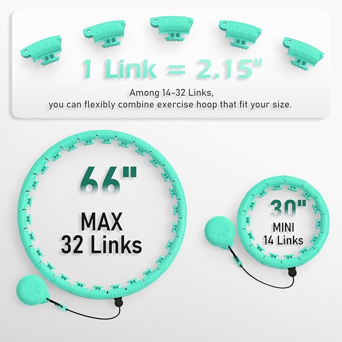 Weighted Hula Circle with 26/32 Links(56-66 Inch) for Adults Weight Loss, Infinity Fitness Hoop Plus Size, for Women Smart Exercise Equipment