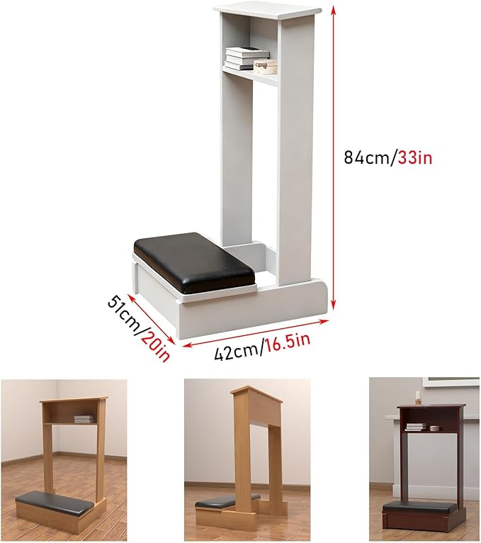 Church Prayer Bench Kneeler Wooden Prayer Kneeler with Book Shelf Prayer Table at Home with Cushion Pad Meditation Stool 20x16.5x33In Kneeling Stool for Religious Gifts(Wood)